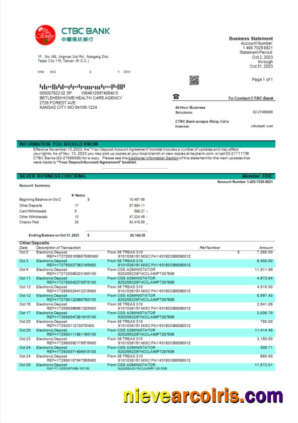 CTBC Bank company statement
